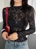 Ins Women's Stand Collar Sheer Lace Slim Long Sleeve T Shirt Top Women Fashion Daily Basic Office Lady Casual Slim Fit Ladies Elegant Top