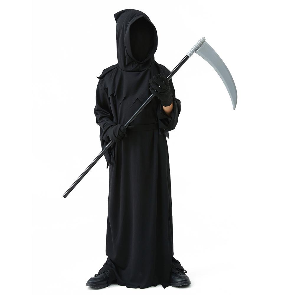 Children's Halloween Grim Reaper Costume with Red Light Eyes and Scythe