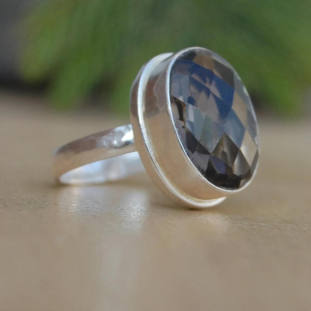 Oval Rose Cut Smoky Quartz 925 Sterling Silver Ring Jewelry, Handmade Brown Smoky Statment Gift Ring