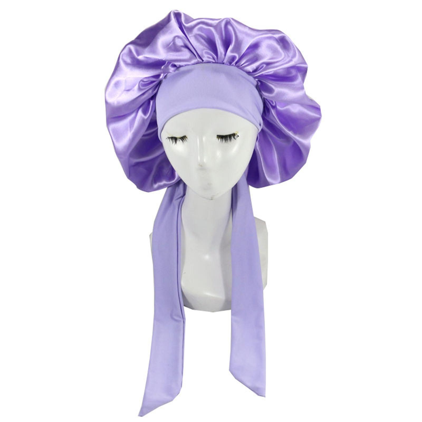 

Satin Bonnet Silk Bonnet Hair Bonnet Size For Sleeping Satin Bonnet Stretchy Tie Band For Women Long Curly Braid Hair One Size фіолетовий