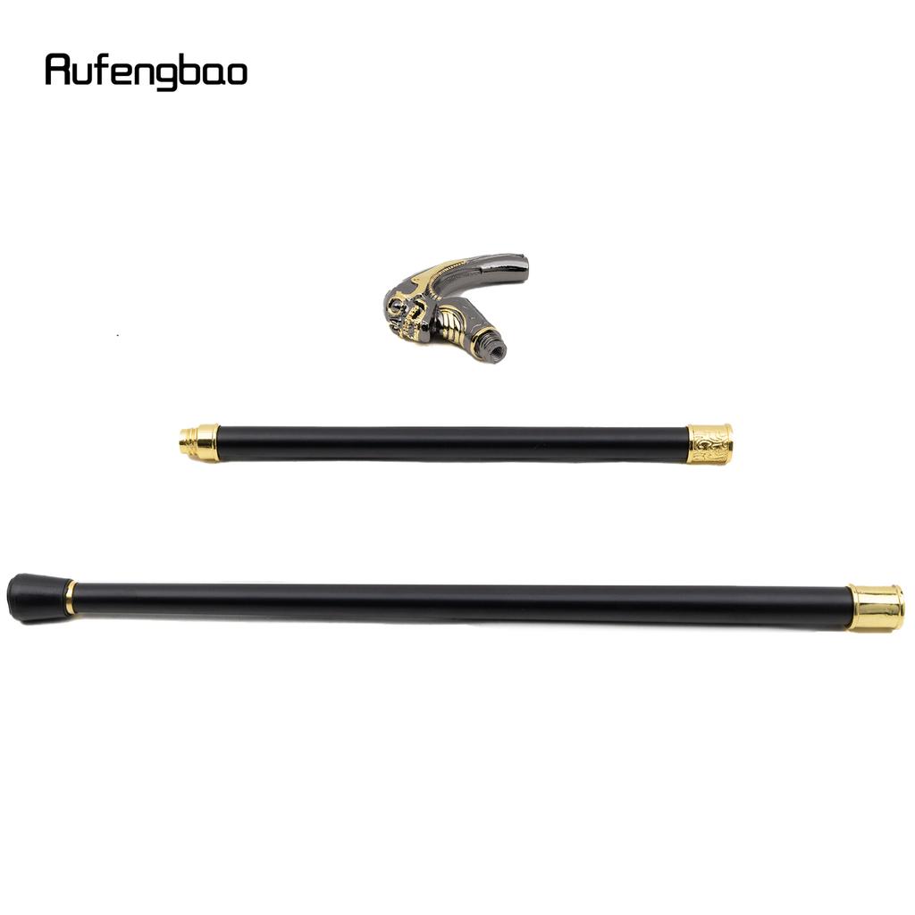 Goldener Schwarzer Langkopf Schädel Mode Gehstock Dekorativ Cospaly Vintage Party Modischer Stock Halloween Krummstab 92cm