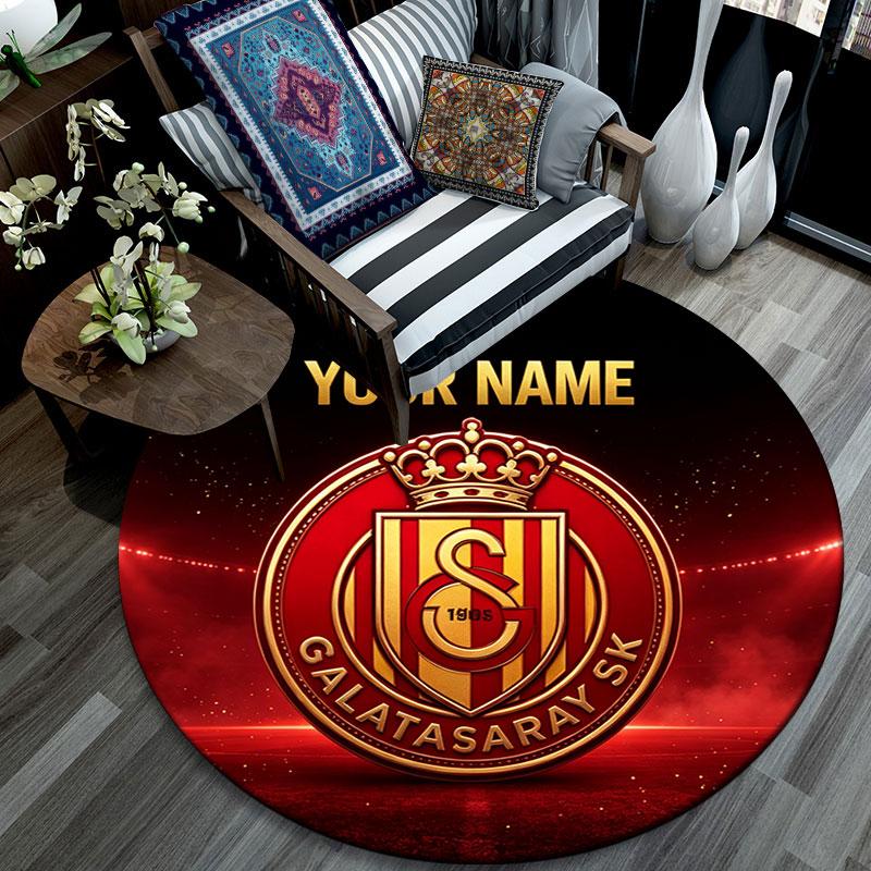 Custom Name,Galatasaray S.K pattern round rug,Carpet Rug for Living Room Bedroom Playroom ,Non-slip Floor Mat,Holiday Gifts and Birthday Gifts.