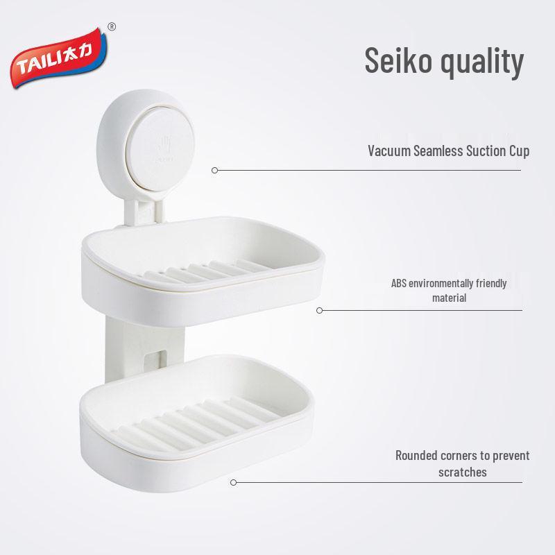 Tali Doppelschichtige Wandmontierte Seifenschale mit Saugknopf und Abnehmbarem Ablagegestell