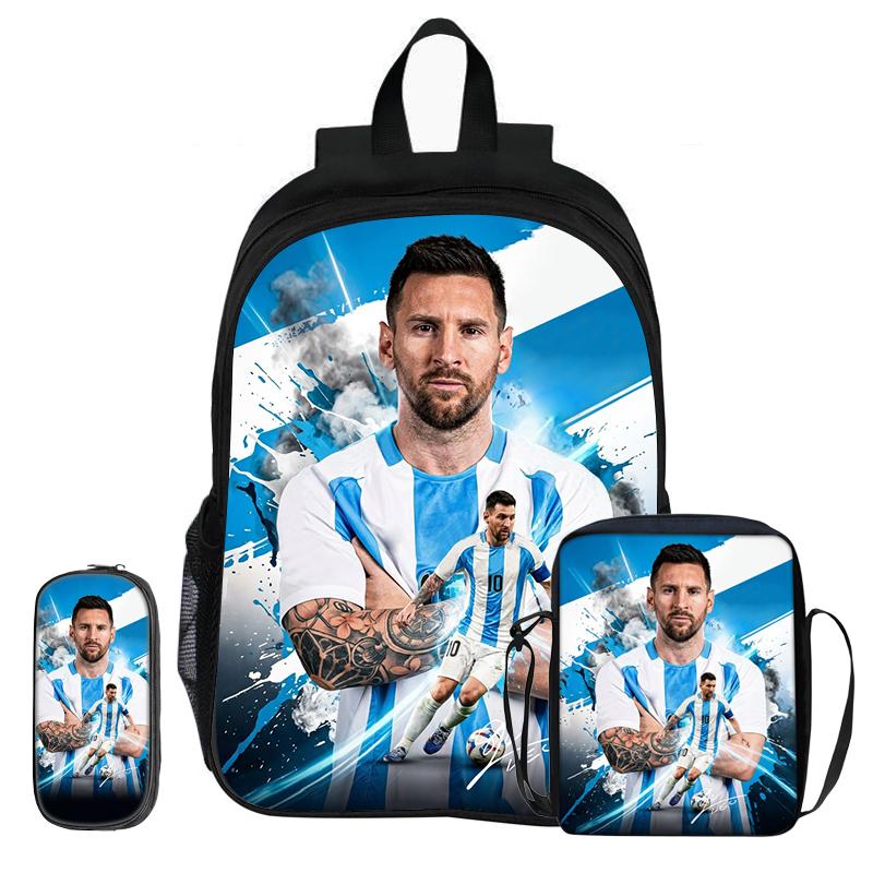 Mochila Estrella de Fútbol niño Mochila Deportiva Escolar Set de 3 Piezas Mochilas Bolsos de Hombro Bolsas para Lápices M-Messi Mochila Escolar Regalo para Niños