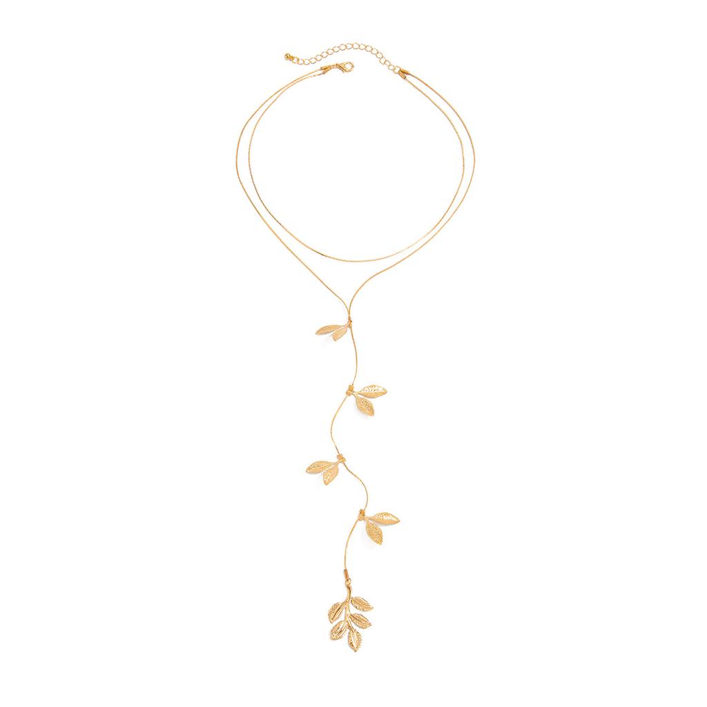 Simple Leaf Pendant, Fringed Necklace, Personalized Metal Thin Chain, Long Collarbone Chain Necklace