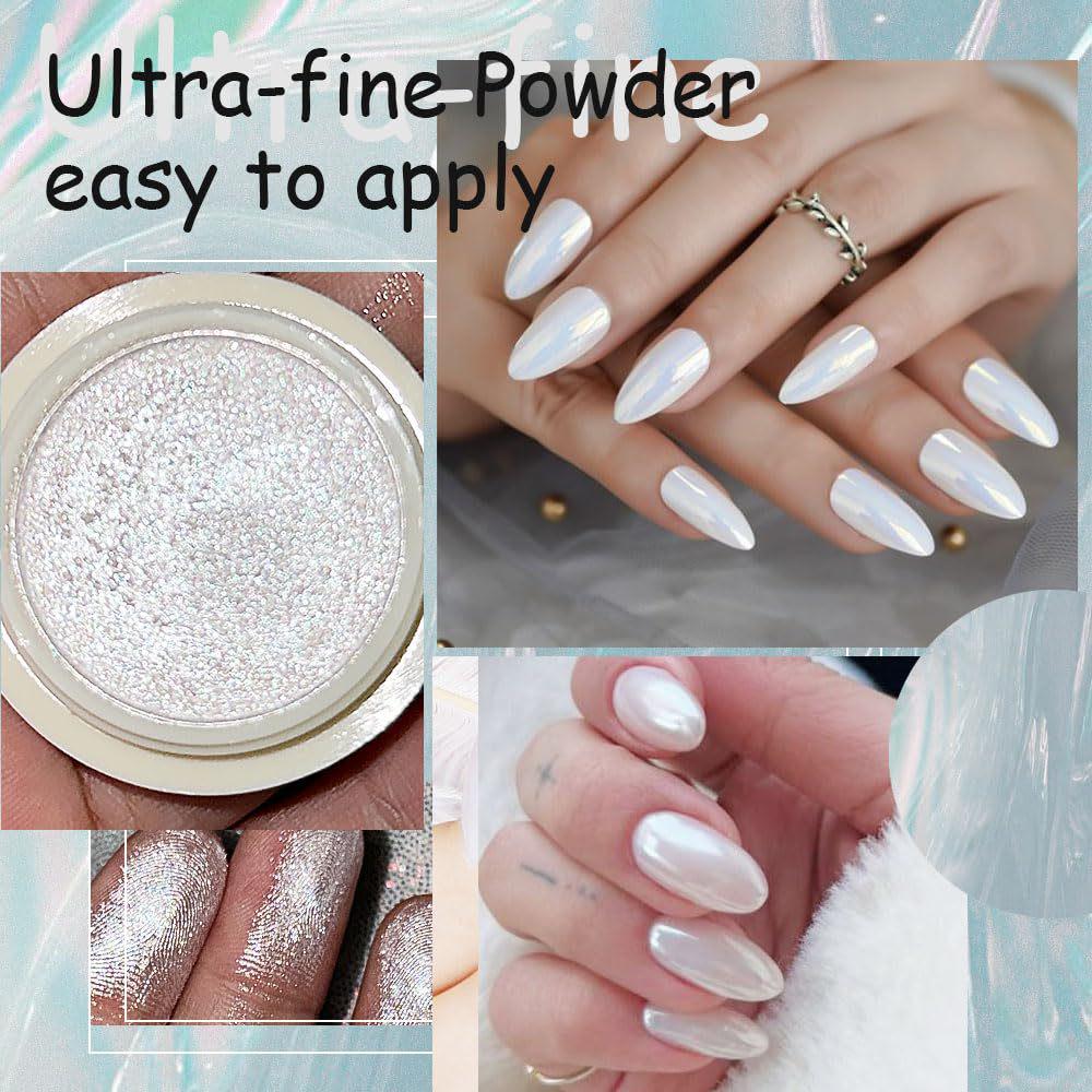 Aurora Nail Powder Set: 3 Colors - Ice, Transparent, and Magic Mirror Glitter with Brush