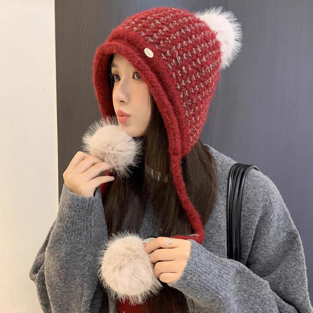 Knitted Fringed Knitted Wool Hat Women's New Winter Thickened Warm Windproof Ear Protector Pullover Hat