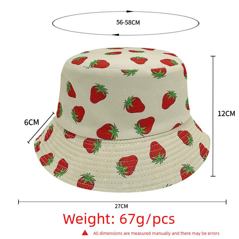 Chapéu de Pescador Criativo de Verão com Estampa de Morango Dupla Face Chapéu de Sol para Praia ao Ar Livre Estilo Coreano Proteção Solar Chapéu de Frutas