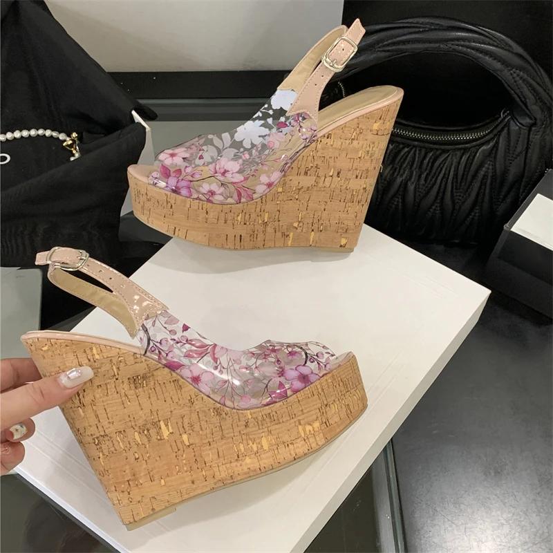 Fashion Eilyken Summer Peep Toe Platform Heels Wedges Women's Sandals Designer Totem Transparent Buckle Strap Party Shoes Zapatos Mujer