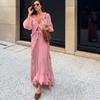 Layered V-Neck Long Dress for Women - European and American Style