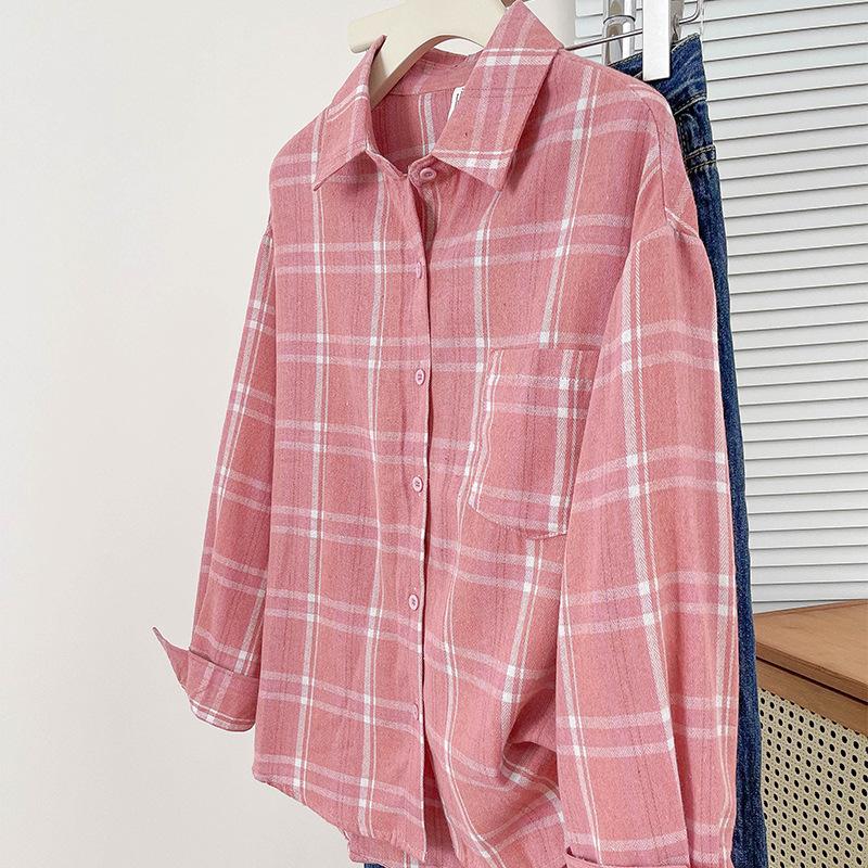 Kariertes Hemd Retro Lockeres Karomuster Modebluse Damen Frühling/Herbst Oberteil Premium Streetwear Lässige Oberbekleidung