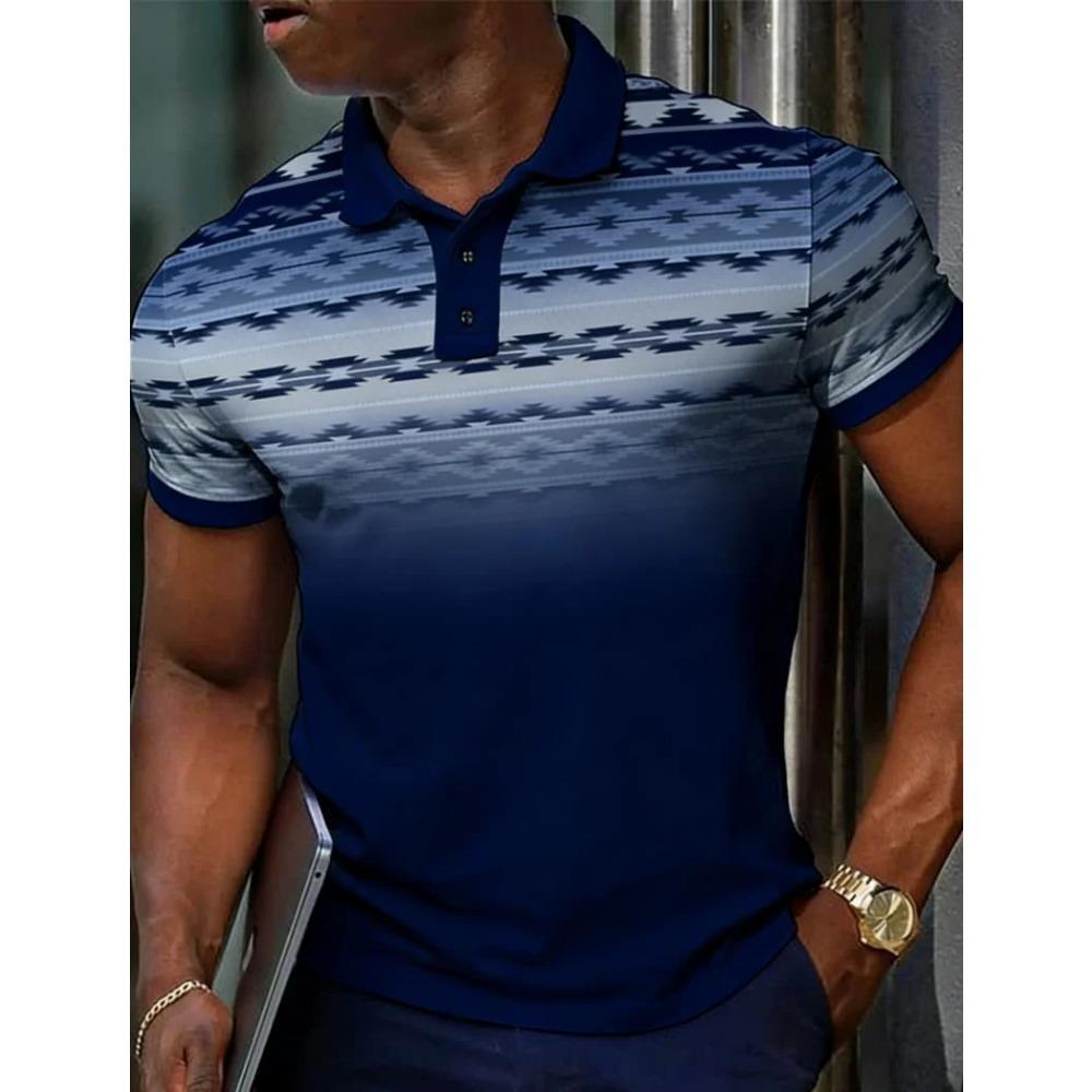 Vintage Ethnic Style Men's Digital Printing Pattern Short-sleeved Polo Shirt Fashionable Summer European and American Clothing