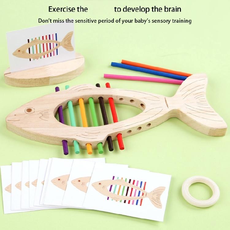 Fine Motor Training Wooden Fishbone Toy With Method Color Recognition Activity For Preschool Learning And Play