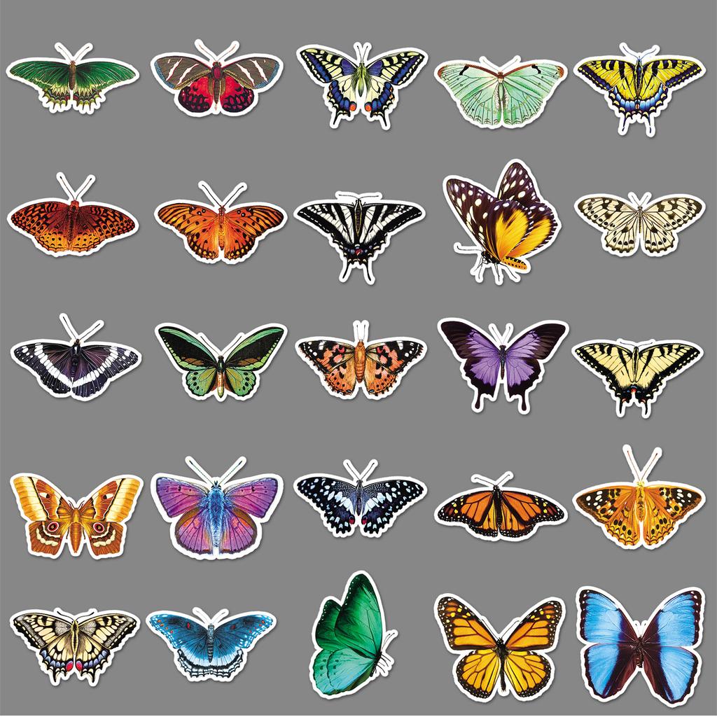 50 Butterfly Graffiti Personalized Creative Insects Children's Cognitive Decoration Water Cup Mobile Phone Case Suitcase Stickers Waterproof