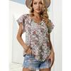 American Shiying Retro Floral Print V-neck Chiffon Shirt Women 2025 Summer New Loose Short Sleeve Top