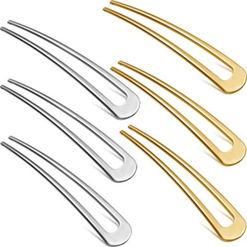 6PCS Fashion Hair Accessories Metal U Shape Hair Stick For Women Silver Gold Color Elegant  Enamel Hairpin Female Headwear Gifts