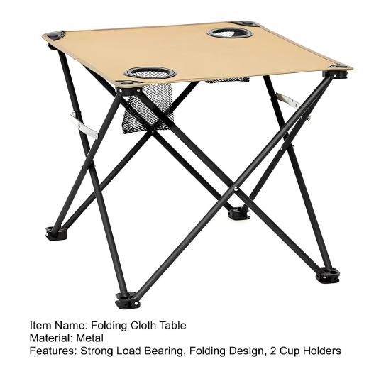 Folding Camping Cloth Table with 2 Cup Holders Carrying Bag Heavy Duty Waterproof Oxford Fabric Outdoor Picnic Beach Hiking Collapsible Table