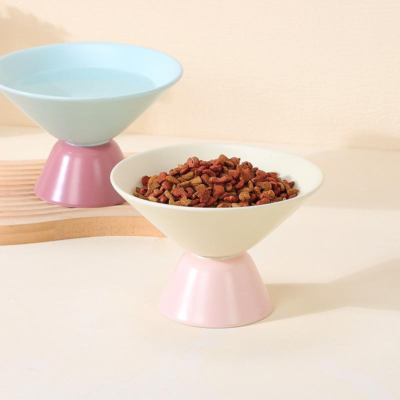 Color-Blocked Ceramic Pet Bowl Elevated Cat Bowl Protects Cervical Vertebrae Pet Supplies