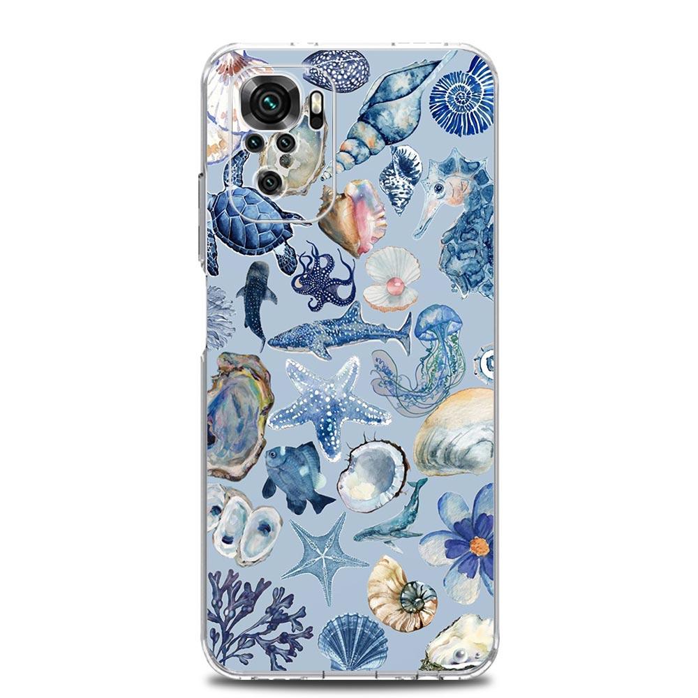 Phone Case For Xiaomi Redmi Note 14 13 12 4G 9S 9 10 11 Pro Plus 5G 14C 13C 12C 10C 9A Clear Soft TPU Cover Blue Ocean Animals