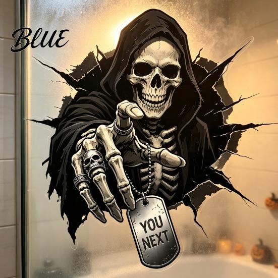 DIY Halloween Scene Props Grim Reaper Skull Static Window Clings Self-Adhesive Spooky Glass Waterproof PVC Decals Decals Stickers for Bedroom
