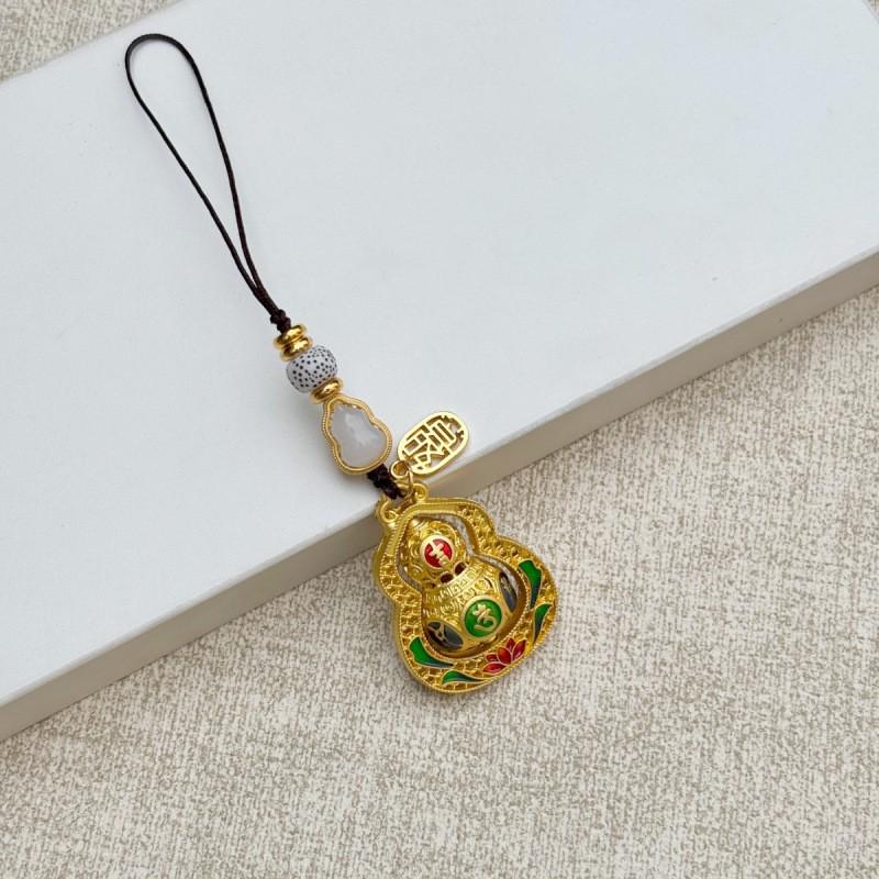 Luxury Metal Gourd Cinnabar Pendant Keychain Ornament