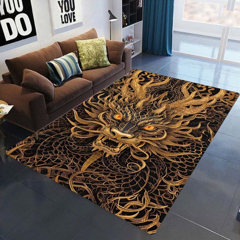 Chinese Dragon Printing Flannel Floor Mat Large Area Non-Slip Carpet for Living Room Sofa Bedroom Decoration Beautiful Fashion