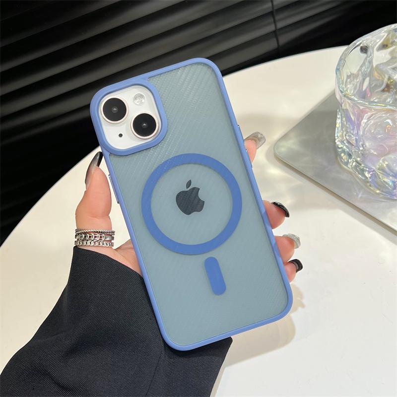 

Магнитный чехол для iPhone 14 13 12 Pro Max 14 Plus с рисунком из углеродного волокна, противоударный, против пота и отпечатков пальцев For iPhone 14 Plus светло-синий