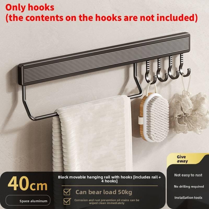Space Aluminum Wall Hook Set With Strong Adhesive No Drilling Suitable For Bathroom And Closet Storage