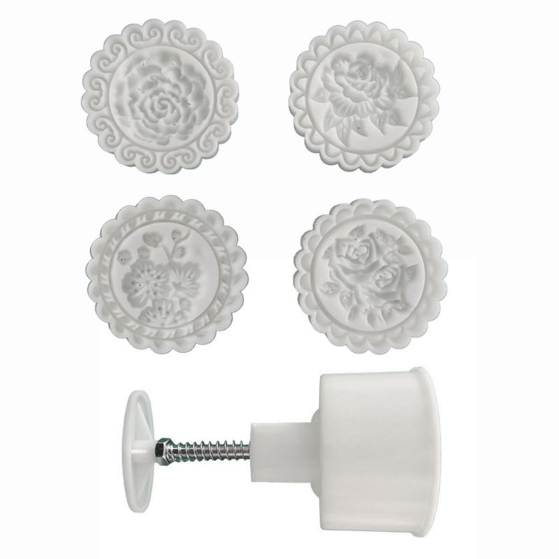 

Mung Bean Cake Mold with 4 Seals- Rose Peony Plum Blossom- Mold Set Hand Pressed Cookie Dessert Diy Pastry Baking Tool 1