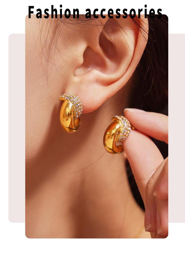 18K Gold Plated Crescent Moon Diamond Earrings - Exquisite Titanium Steel Jewelry