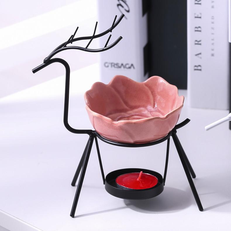 Little Deer Iron Art Oil Burner Wax Melting Ceramic Candlestick Sesame Oil Heater Spa Yoga Room Meditation Home Decoration