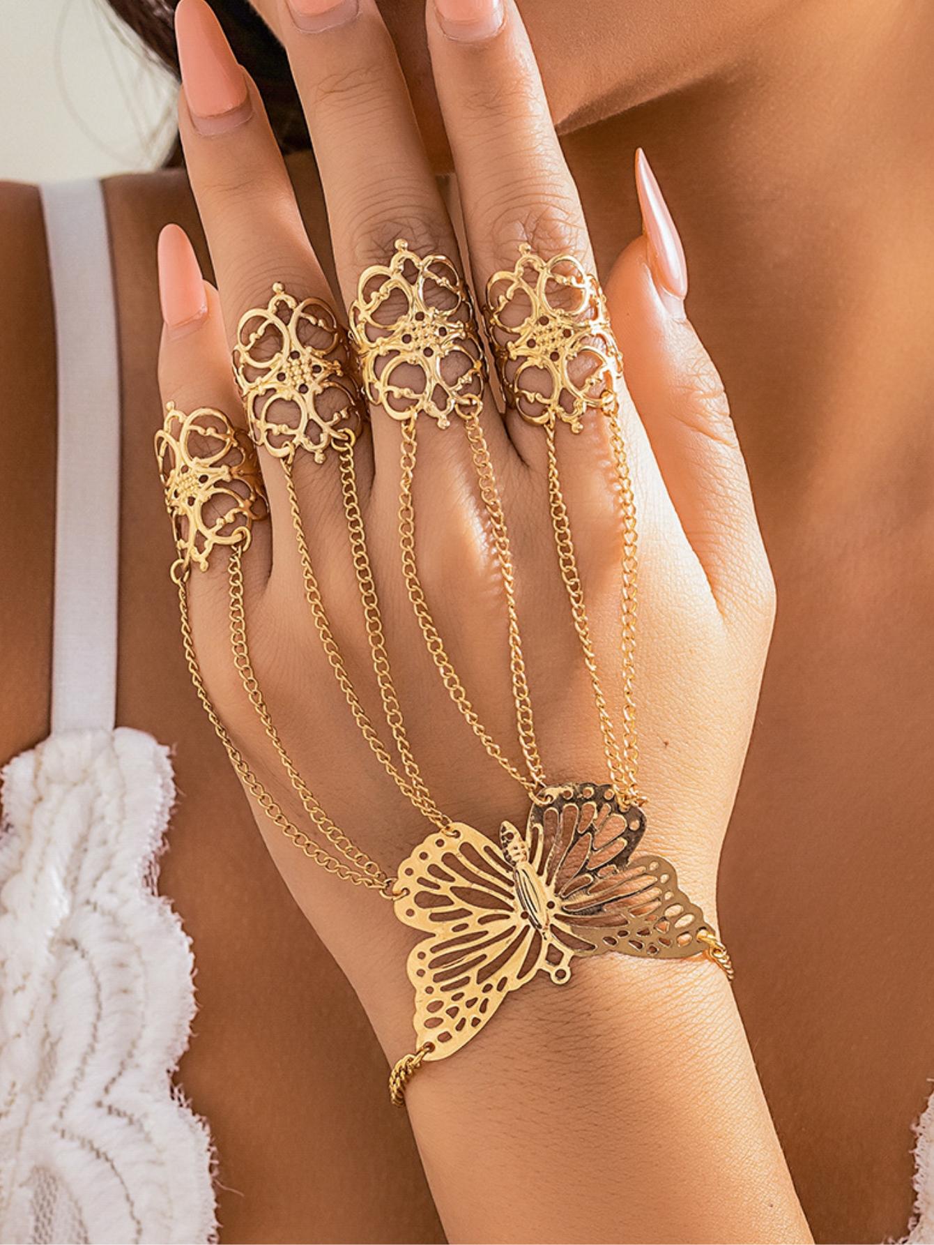

Women s fashion design butterfly Gothic personalized finger bracelet jewelry accessories, suitable for parties and holiday gifts