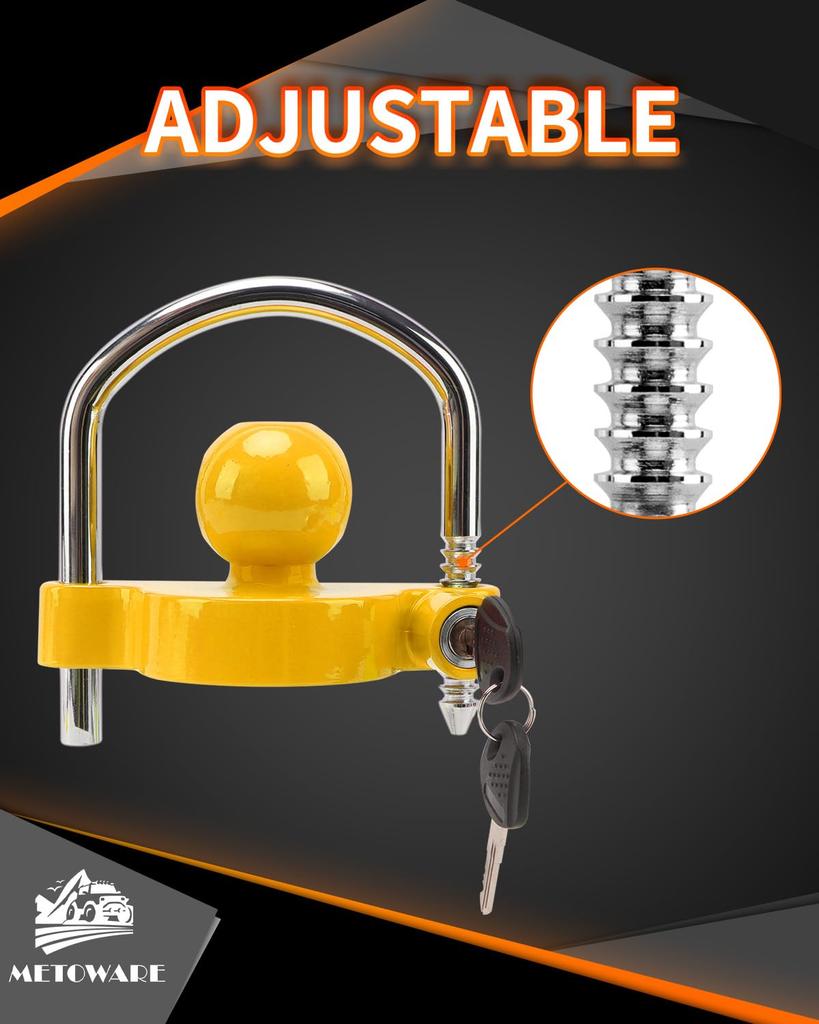 METOWARE Universal Adjustable Heavy Duty Steel Trailer Hitch Lock Anti-Theft Trailer Ball Lock Tow