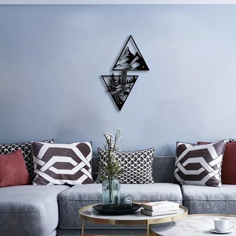 Nordic Scenery Theme Decor Iron Wall Hanging Art Home Decoration Triangle Mountain Metal Wall Ornament For Living Room Decor