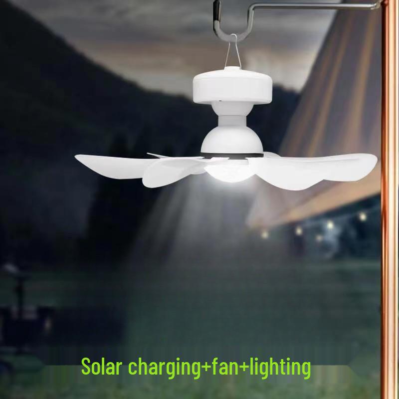 Solar-Powered Ceiling Fan with Light & Remote for Outdoor Camping