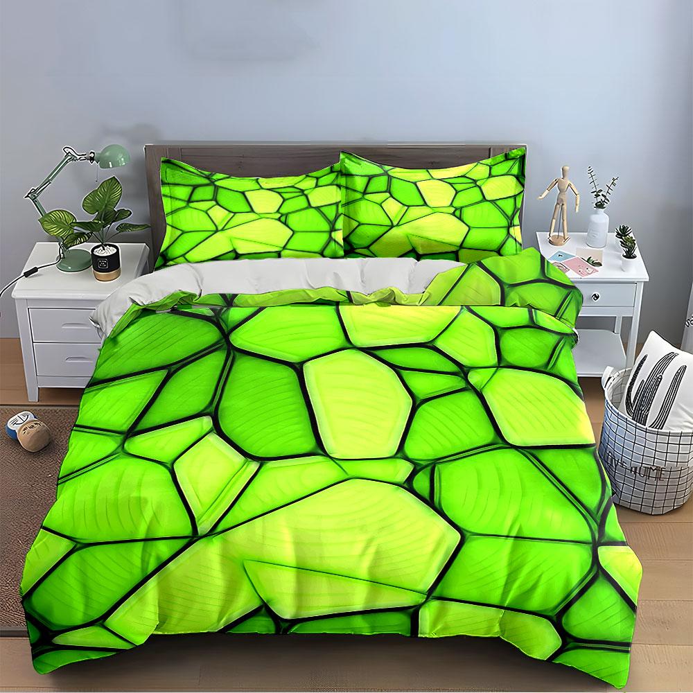 Green Abstract Geometric Pattern Bedding Duvet Cover Set Duvet Cover Pillowcases (1*Duvet Cover 2*Pillowcases, without duvet insert)