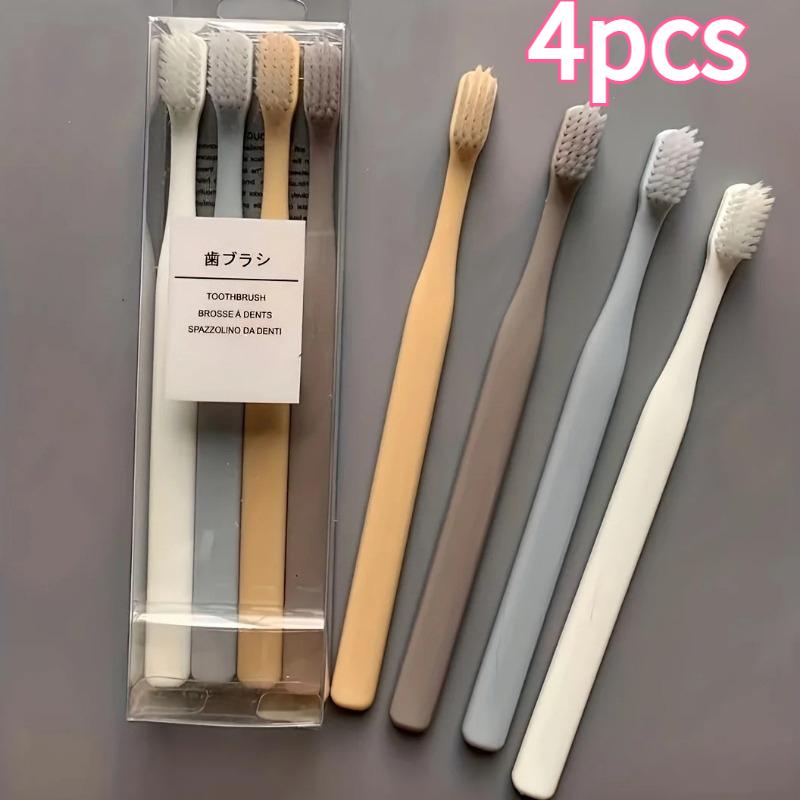 4 шт./коробка Японская зубная щетка Макарон - Мягкая щетина, Взрослая с маленькой головкой, Одноразовая бытовая ручная зубная щетка