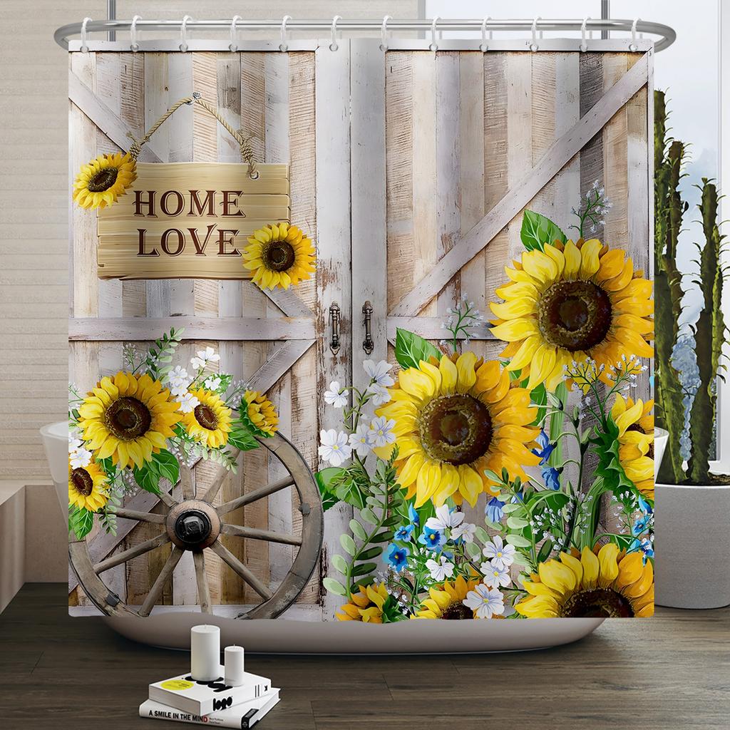 Retro Wood Door Shower Curtain Farmhouse Country Vintage Farm Barn Wooden Waterproof Polyester Shower Curtain for Bathroom Decor