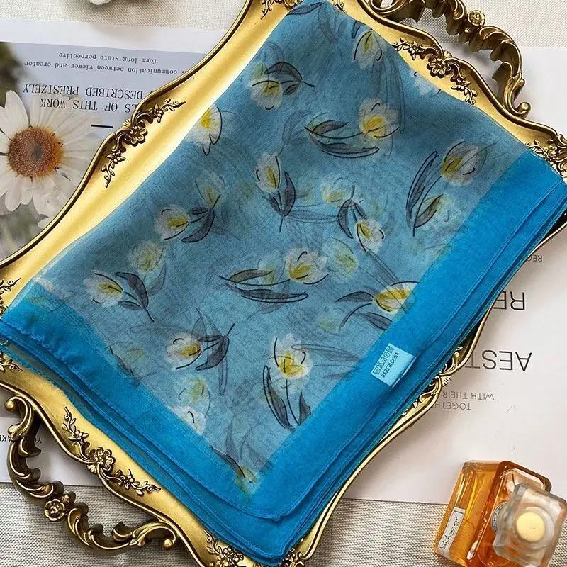 

Silk Scarf Women s Summer New Georgette Sunscreen Fashionable High-end Foreign Style Versatile Travel Thin Mother 160-50cm