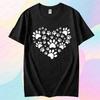 Cute Pet Footprint Print Tshirt Footprint Heart Shape Creative Design Tshirt Women Men Crewneck Cotton Short Sleeve Unisex Tee
