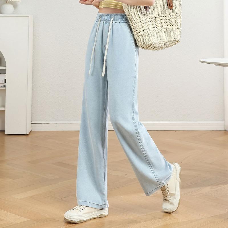 

Тонкие Удобные Джинсы из Тенсела Женские Свободные с Высокой Посадкой Приятные к Коже Длинные Джинсы S светло-синий