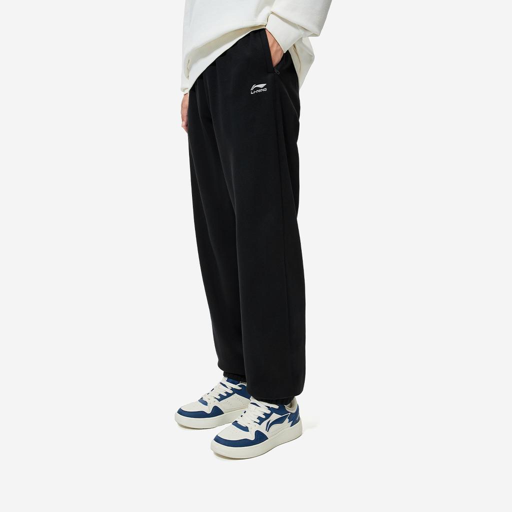 Li Ning Sports Lifestyle Series Anti-Static Warm Comfortable Fleece Casual Pants Men Bottoms Black AKLU917-2