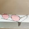KAMMPT Vintage Oval Sunglasses with Rhinestones Women Fashion Retro Metal Rim Decor Shades New Trendy Elegant Casual Sun Glasses