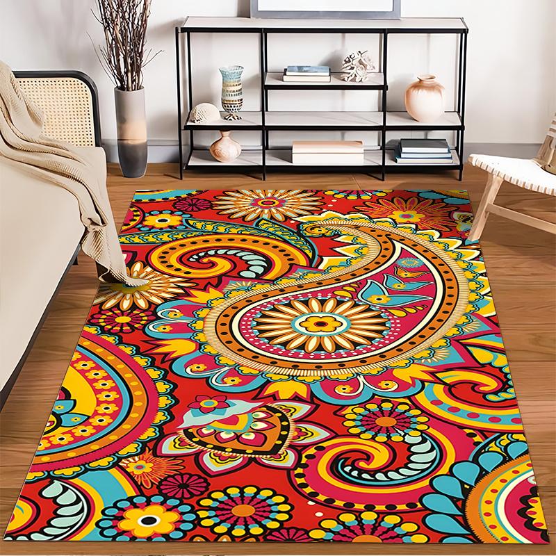 Colorful Bohemian Paisley Floral Pattern Non-slip rug suitable for living room and bedroom sofas