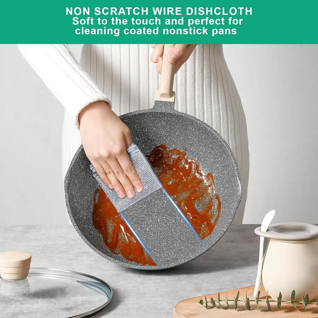 10Pcs Multipurpose Wire Dishwashing Rag, Reusable Non-Scratch Wire Dishcloth, Metal Dish Cloth Wet and Dry for Kitchen Cleaning, Sinks, Dishes, Stove