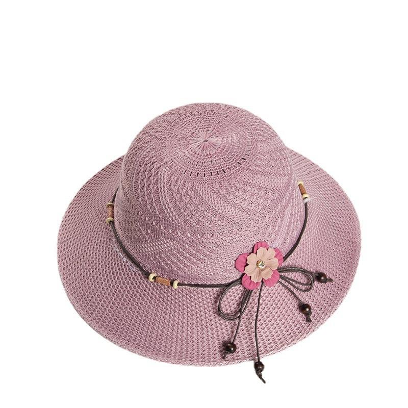 Straw hat woman summer small fresh versatile travel seaside beach sunshade sun protection folding flower sun hat tide