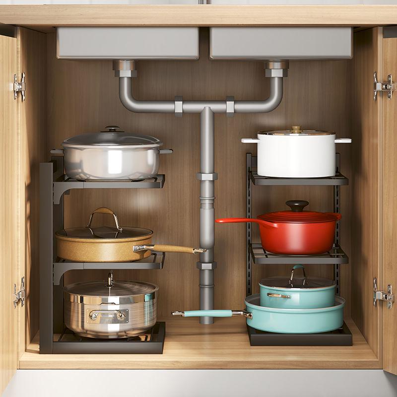 Adjustable Multi-layer Kitchen Cookware Storage Rack for Cabinets and Countertops