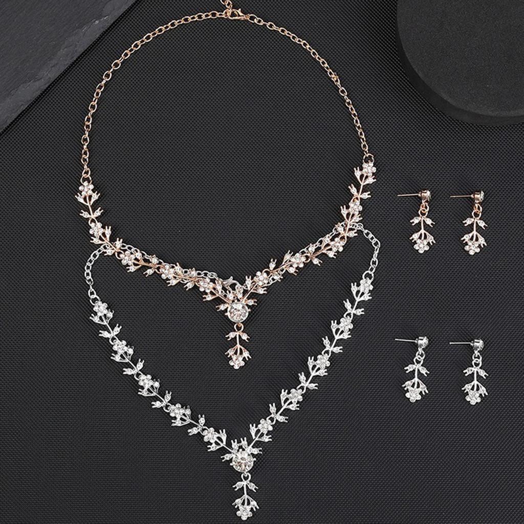 3pcs Classical Palace Feng Shui Drop Shaped Crystal Inlaid Necklace Earrings Set Bride Wedding Red Carpet Dress Accessories