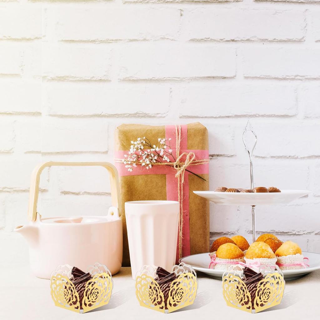 50 Pcs Truffle Wrappers, 4 X 4" Gold Candy Cups for Truffles, Flared Chocolate Candy Paper Cups Liners for Truffles, Cupcakes, Birthday Wedding Party