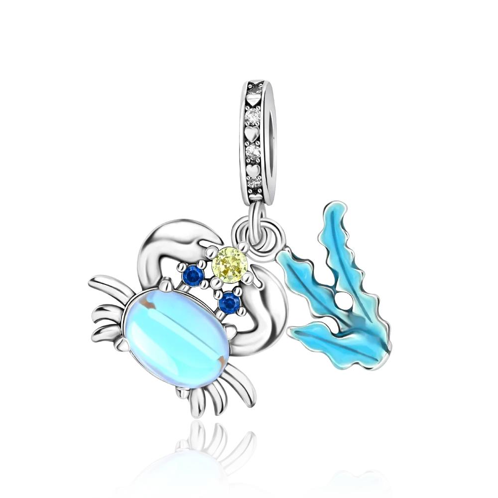 Copper Dreamy Light Blue Pendant Ocean Planet Charms Beads Fit Original Diy Bracelet Necklace Birthday Jewelry